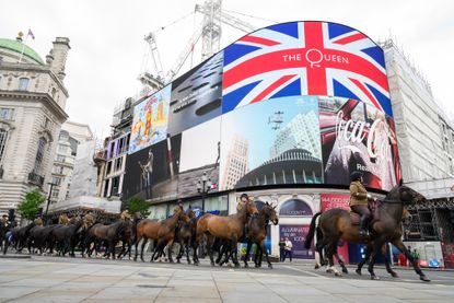 Piccadilly Circus prepares for the Platinum Jubilee