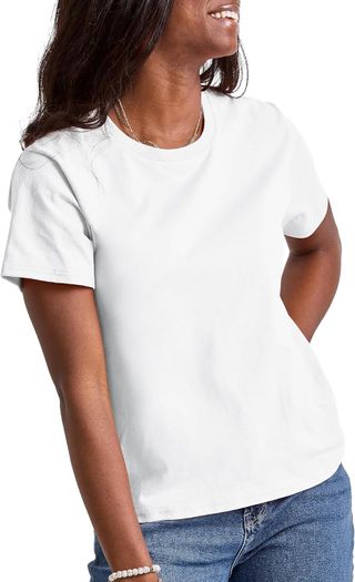 Hanes Essentials, Cotton Crewneck Tee, Classic Fit T-Shirt for Women, White