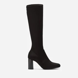 black heeled knee high boots