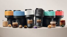 One of the best Nespresso deals, the Nespresso Vertuo Pop, in a range of colors on a white background