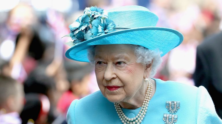 Queen Elizabeth II arrives at Mayflower Primary School during an official visit to Tower Hamlets on June 15, 2017 in London, England