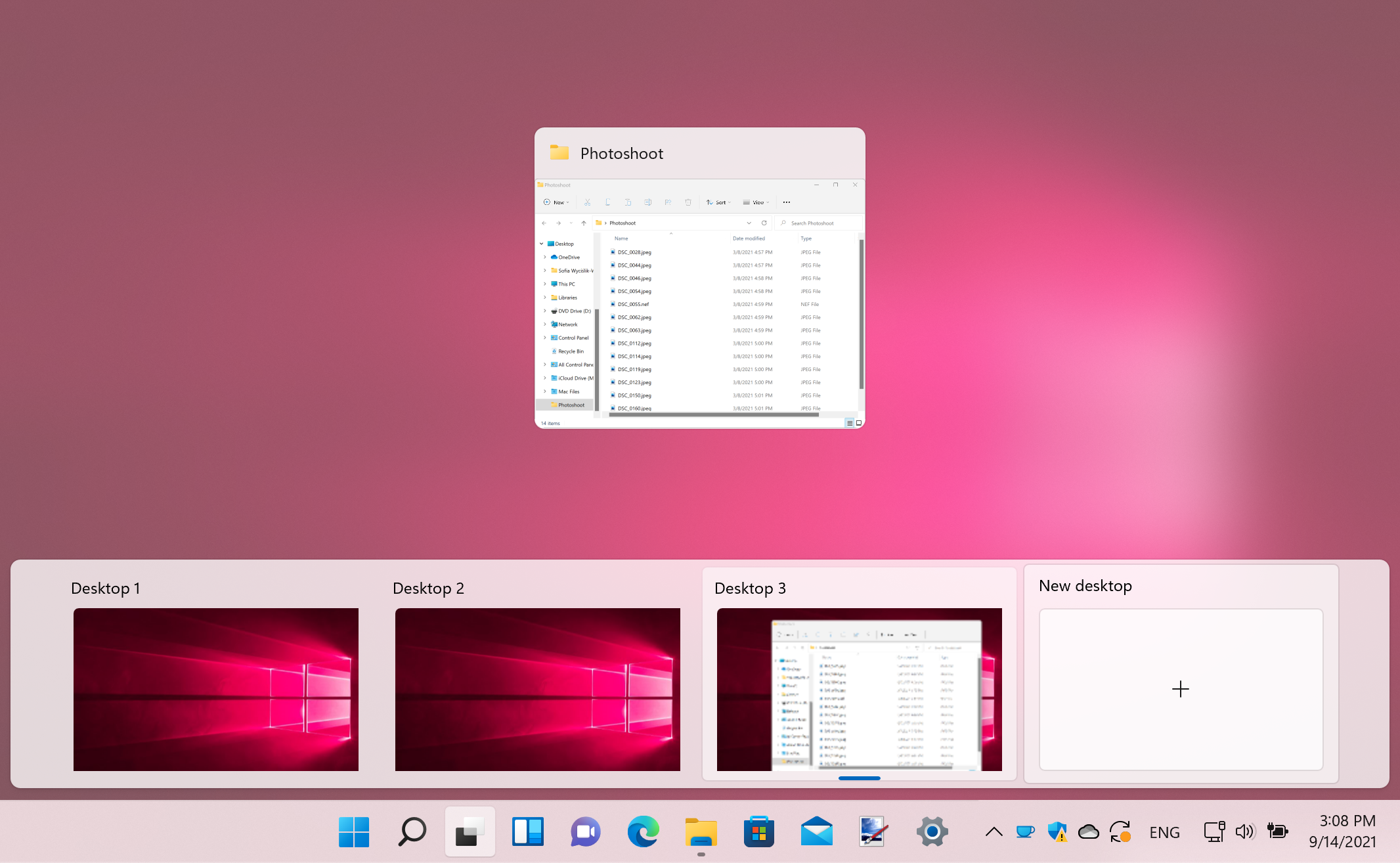 Capture d'écran des bureaux virtuels de Windows 11