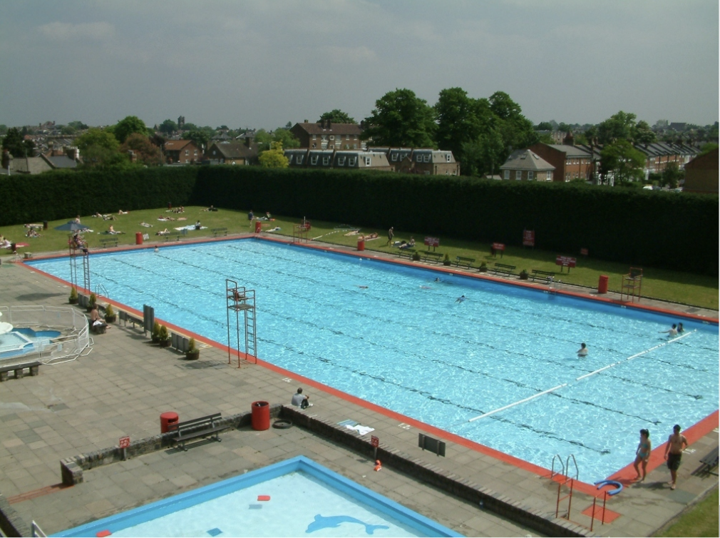 an aerial image of Park Road Lido in summer