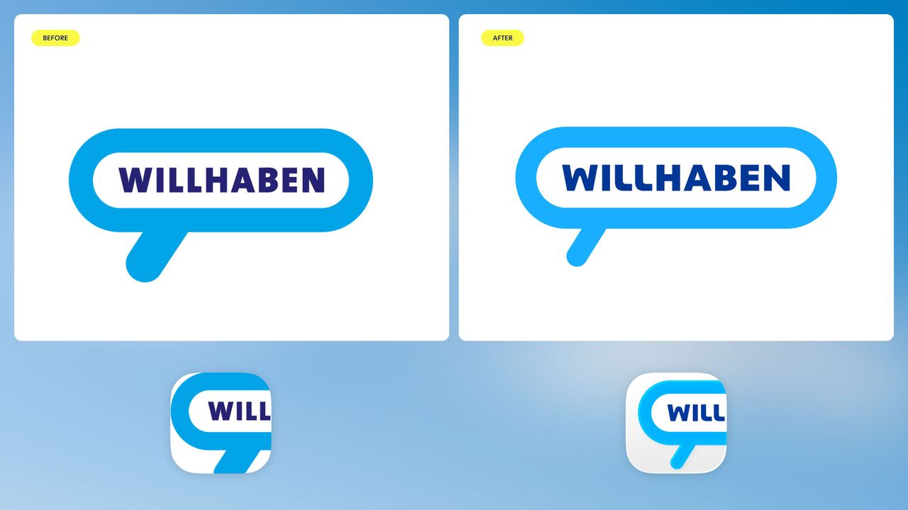 rebrand for Willhaben with a magnifying glass at its centre