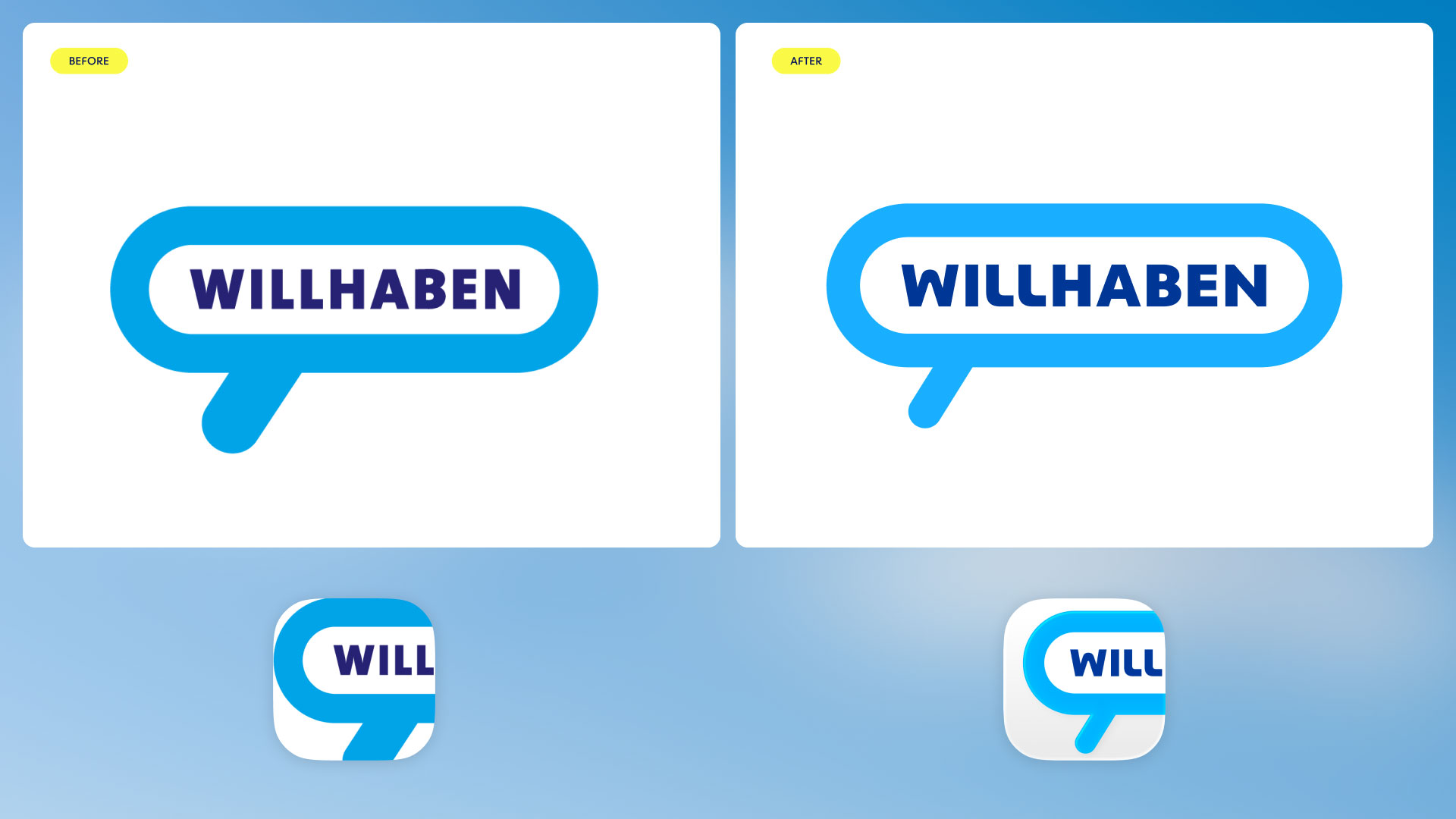 rebrand for Willhaben with a magnifying glass at its centre