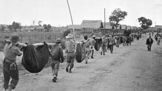 Filipino and American prisoners of war marched from Mariveles to San Fernando