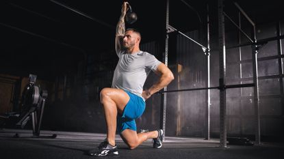 Best cross-training shoes: Pictured here, a CF athlete doing kettlebell lounges in a gym wearing the Reebok Nano X3 training shoes