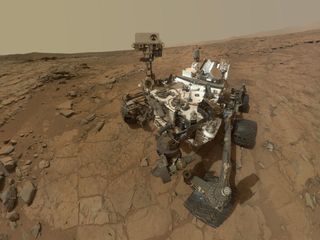 Curiosity Rover at drilling site on Mars