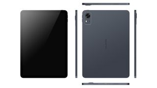 A black Android tablet