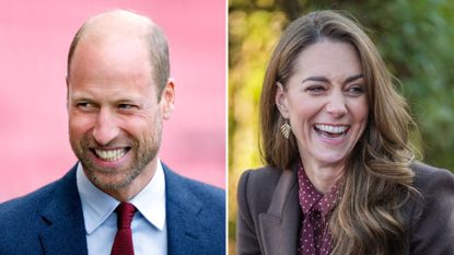 Composite of a picture of Prince William smiling during a visit to Wales in September 2024 and a picture of Kate Middleton during a visit to Merseyside in October 2024