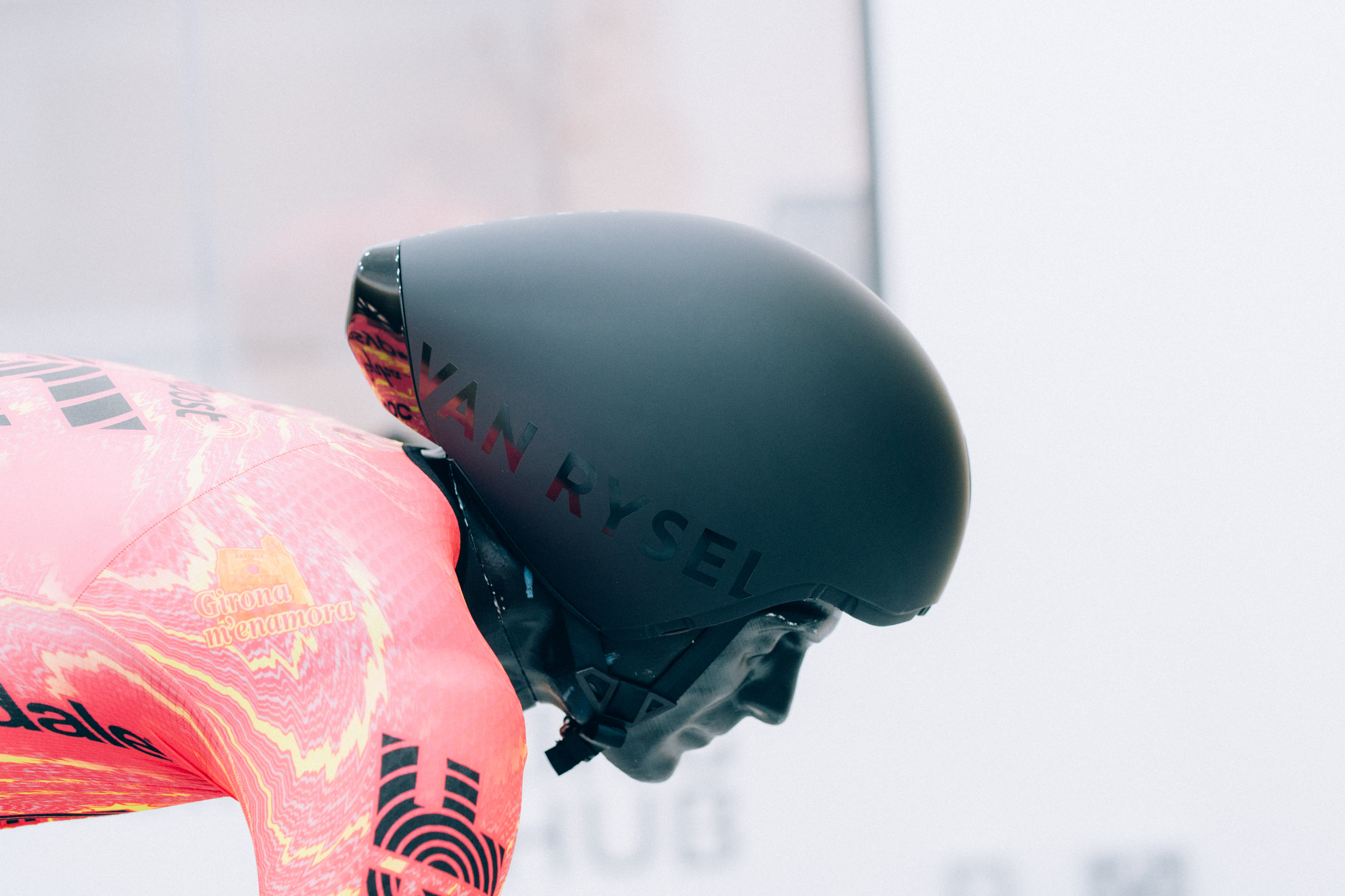 A close up of helmets being tested in the wind tunnel