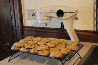 Instand Stand Mixer Pro with the finished Peanut Butter and Oatmeal cookies