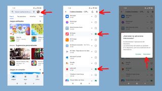 Capturas de pantalla que muestran cómo desinstalar aplicaciones desde la Google Play Store
