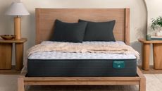 Beautyrest Harmony Mattress on a wooden bed frame in a neutral coloured bedroom