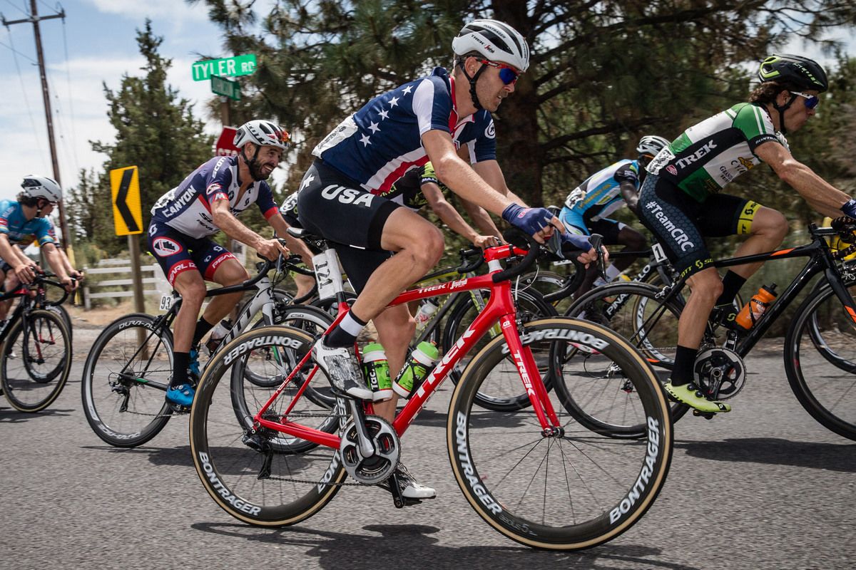 Peter Stetina (USA) rides near the front