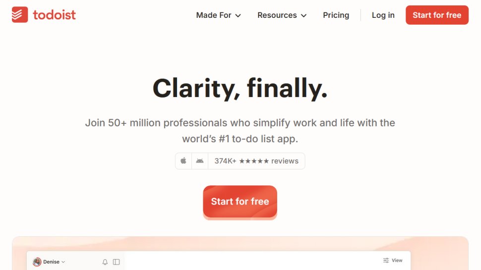 Todoist website screenshot (March 2026).