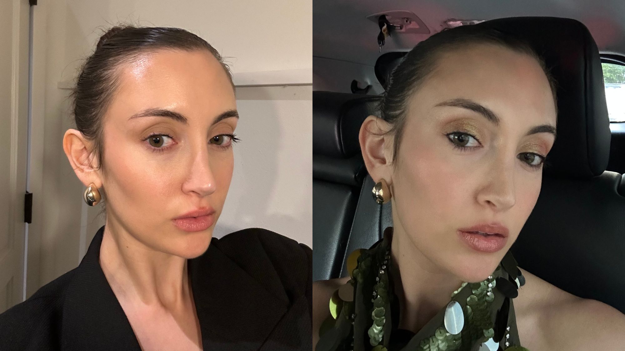 Alyssa Brascia at work and after work wearing the E.l.f. Cosmetics Halo Glow Skin Tint.