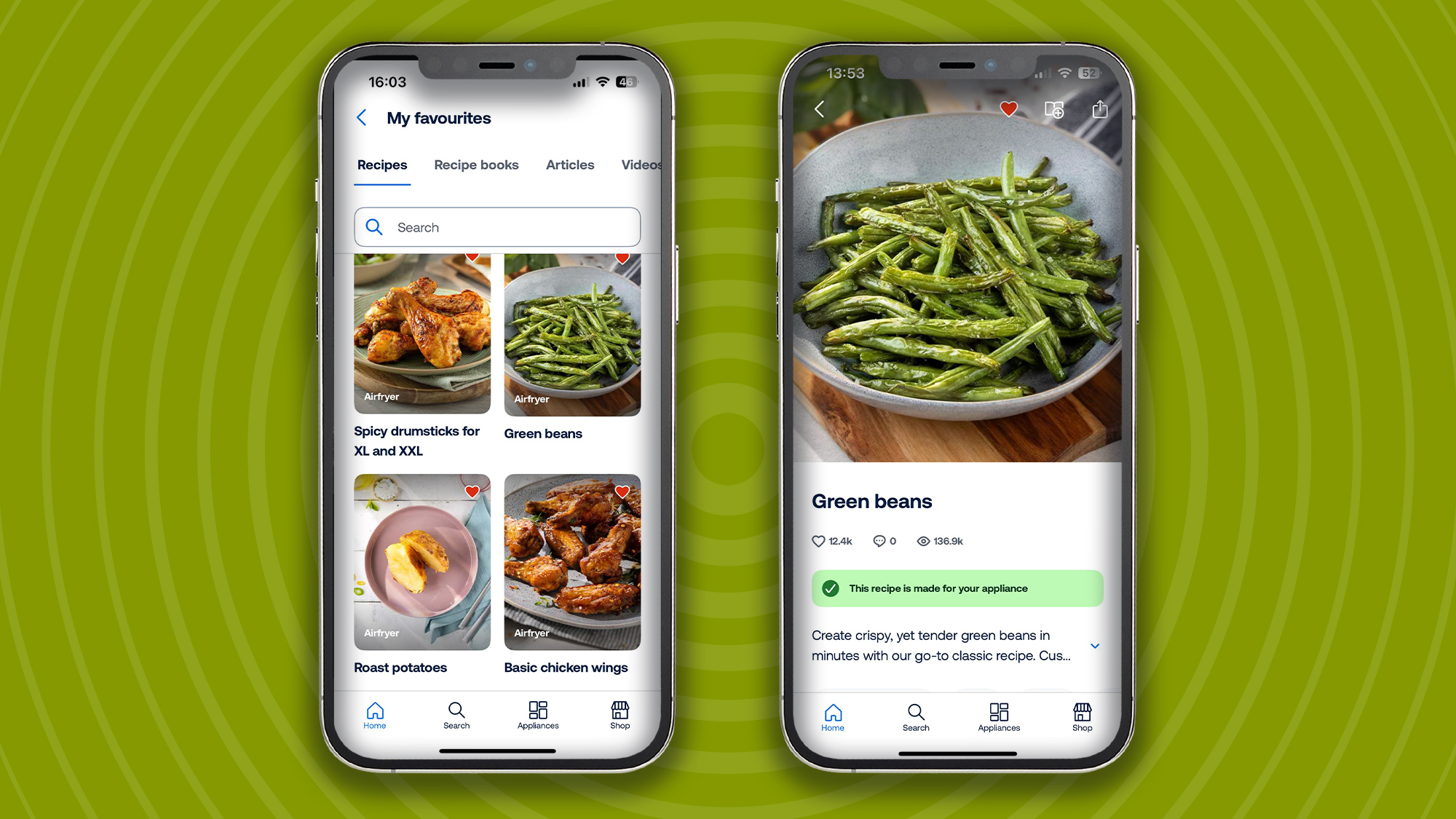 Philips 1000 Series Dual Basket Air Fryer mobile app with recipes