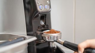 Person using electric coffee grinder