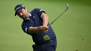 Romain Langasque takes a shot at the Danish Golf Championship