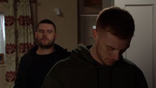 Luke is worried what Aaron Dingle is about to do to him in Emmerdale