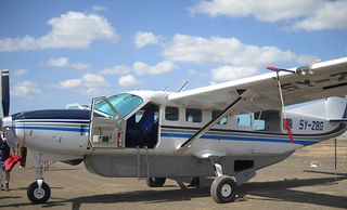 A small airplane that's used to ferry eclipse chasers to more favorable viewing conditions.