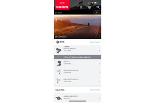 The SRAM Force AXS App front screen showing the groupset components paired