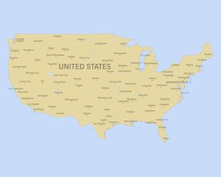 USA Map in yellow on a blue background