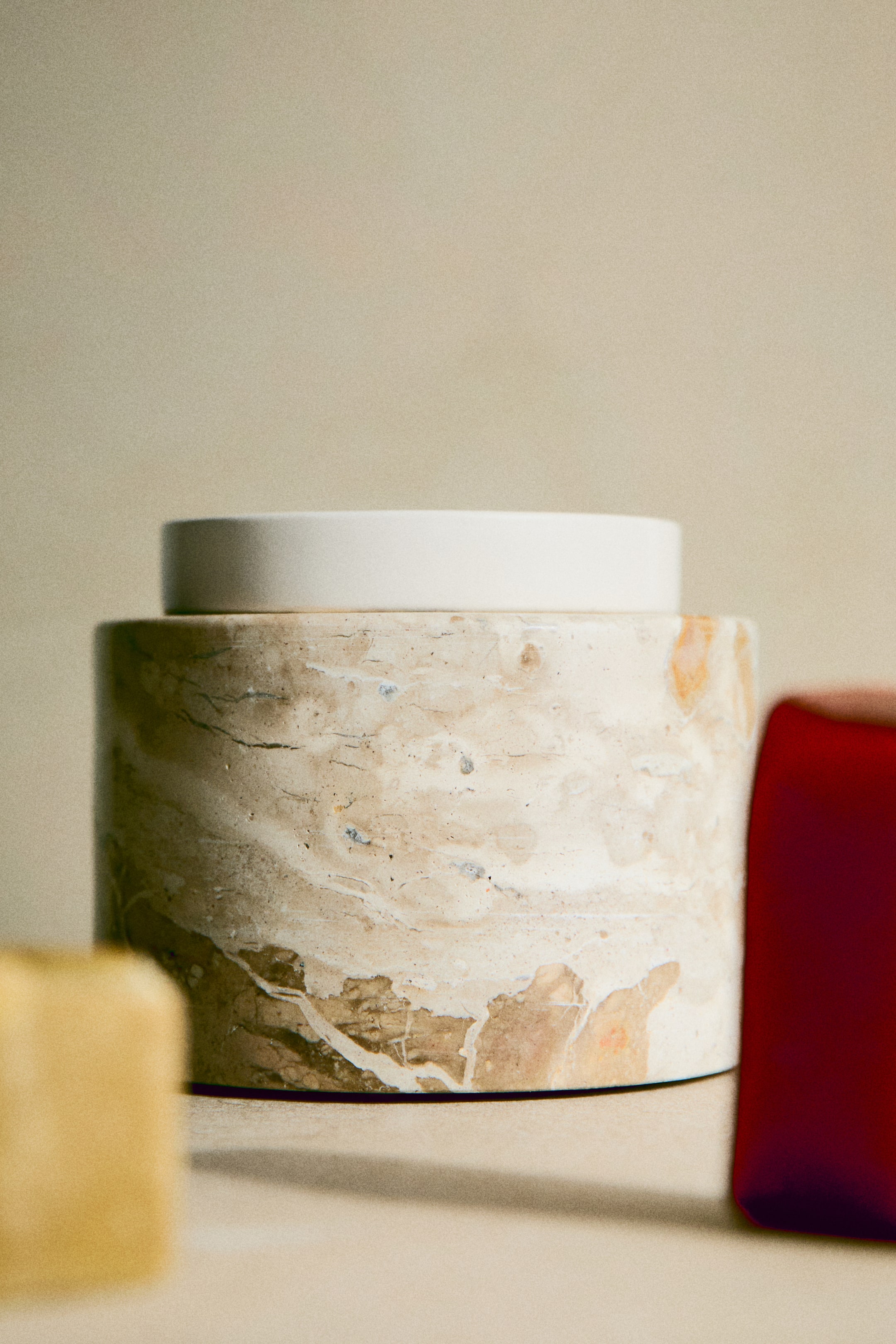 Marble Container With Lid - Beige