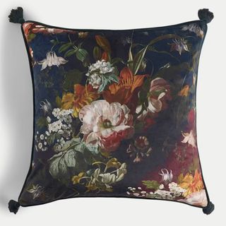 dark cushion with painterly flowers from the M&S x National Gallery collection