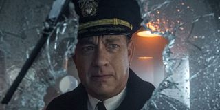 Commander Ernest Krause (Tom Hanks) looks through shattered glass in 'Greyhound'