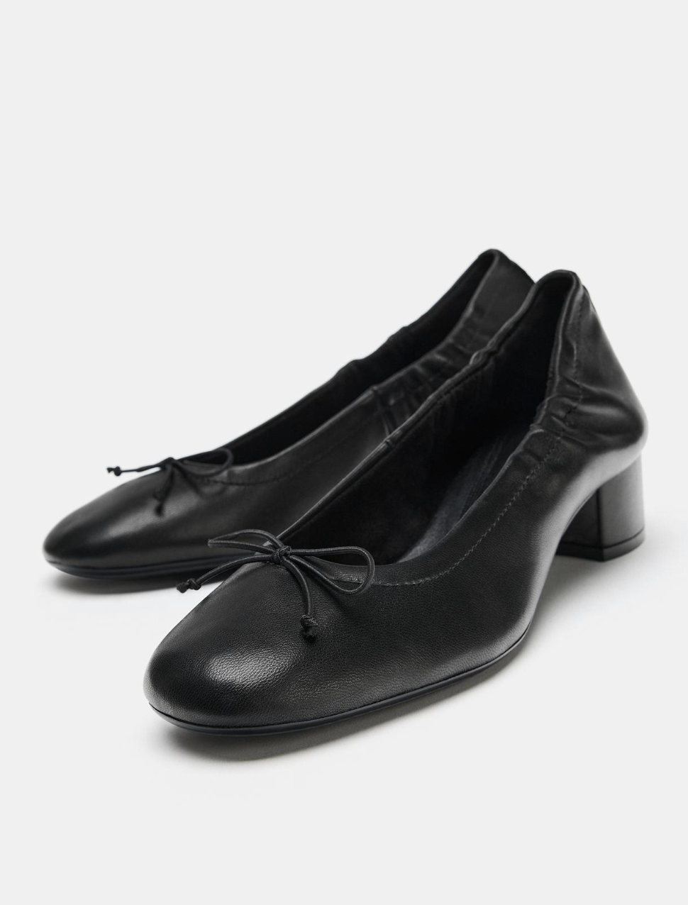 ZARA, Leather Heeled Ballet Flats - Black - 2
