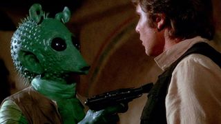 Han Solo and Greedo in Star Wars
