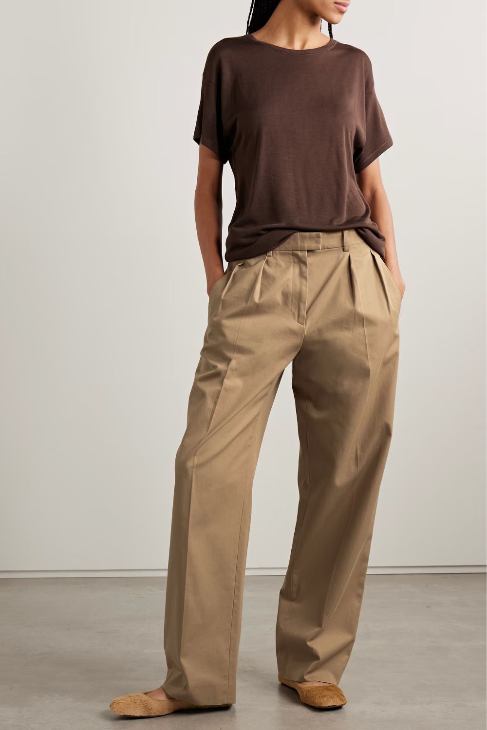 The Row Alfidis pleated brushed cotton and cashmere-blend twill wide-leg pants