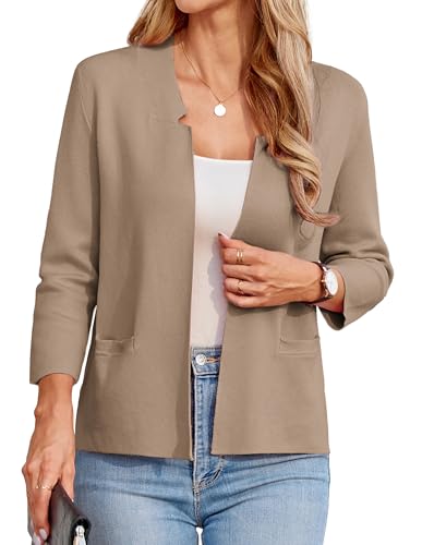 Grace Karin Cardigans for Women Uk Elegant Open Front Business Outfit With Pockets Long Sleeves Bolero Cardigans Autumn Winter S Khaki -5