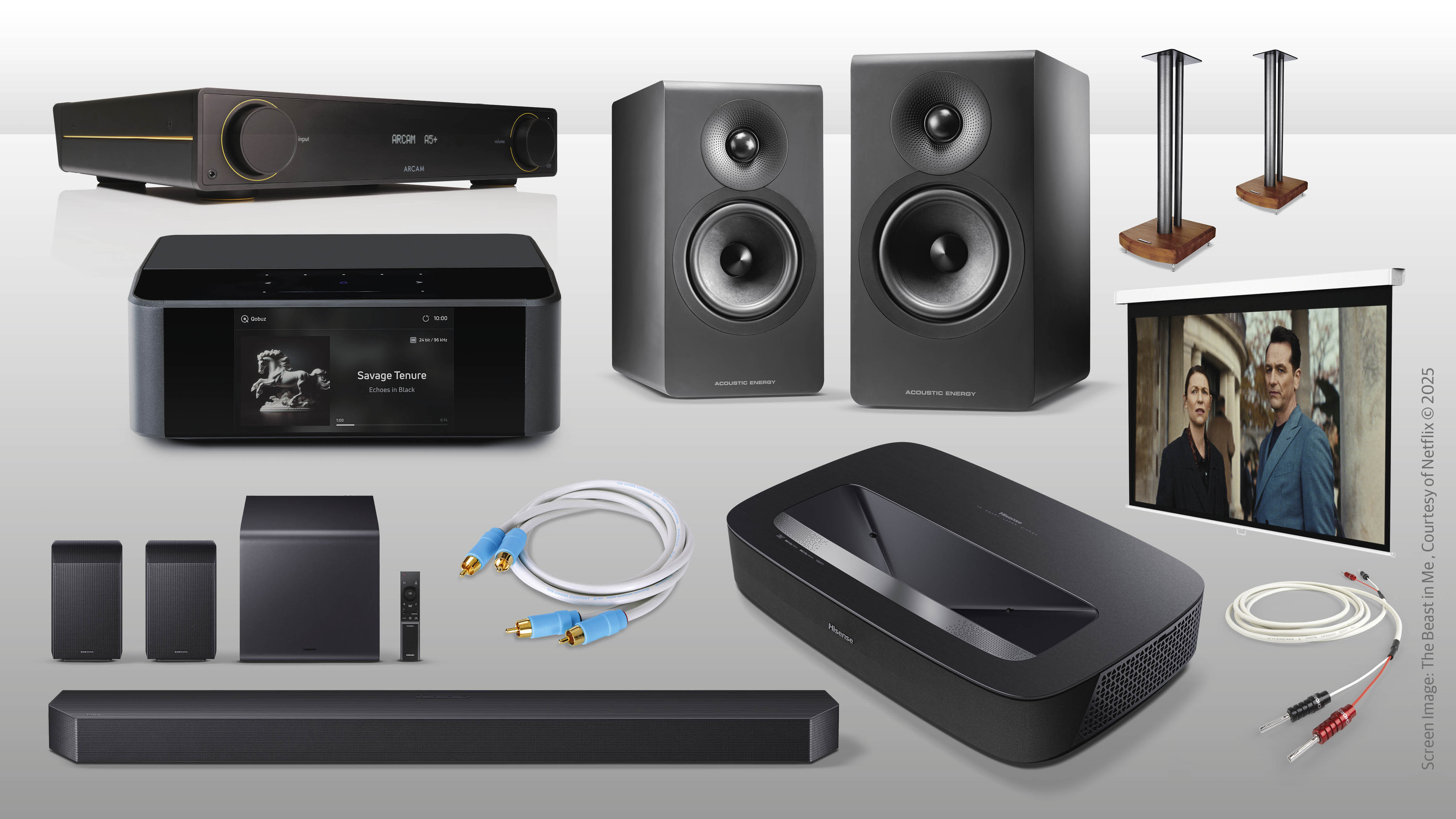 What Hi-Fi? AV products on greyscale background