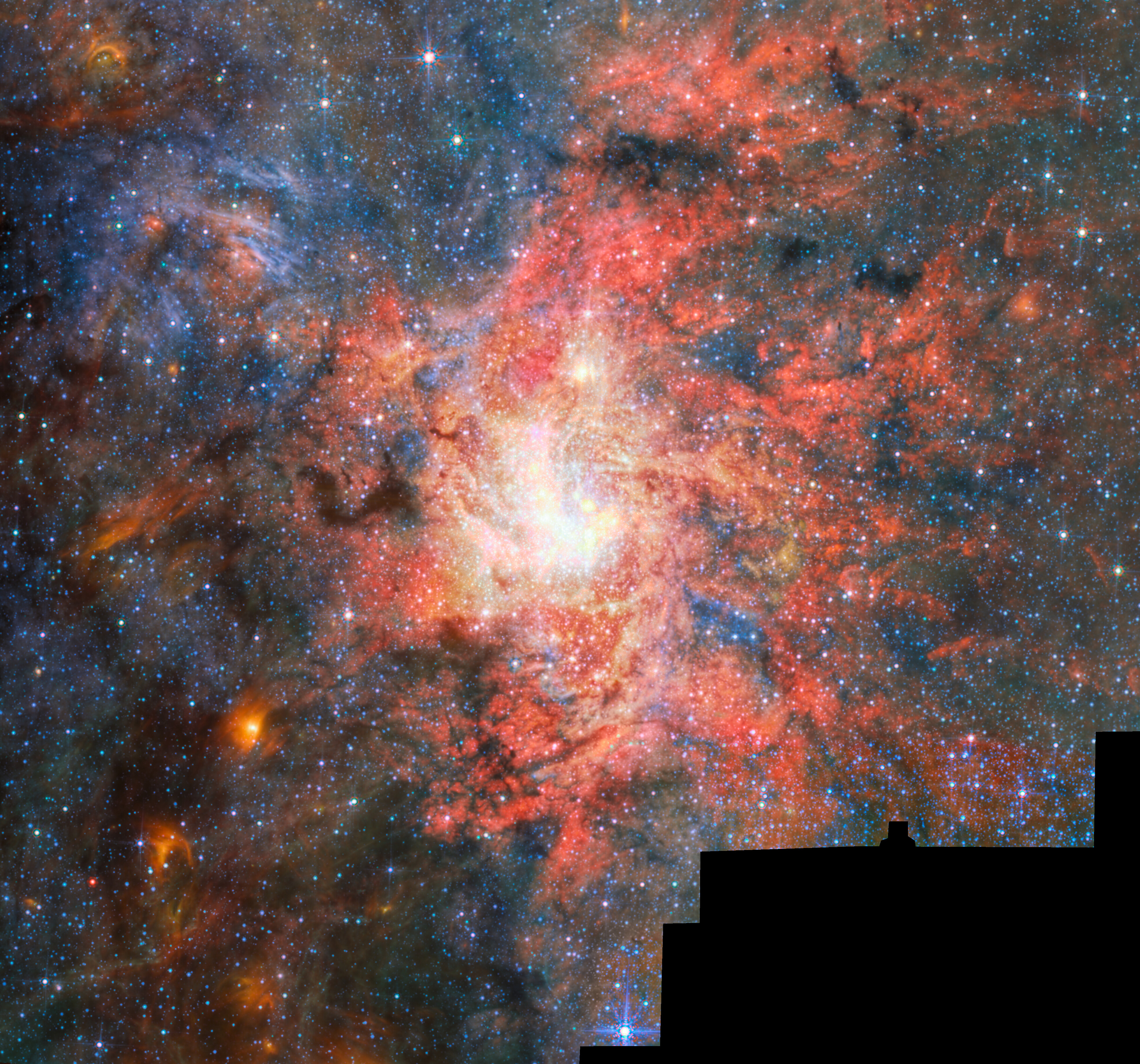 This image features data from Webb&amp;rsquo;s MIRI to capture the most detailed mid-infrared view yet of the field that hosts the highly evolved star IRS 3, just 0.55 light-years from Sagittarius A*