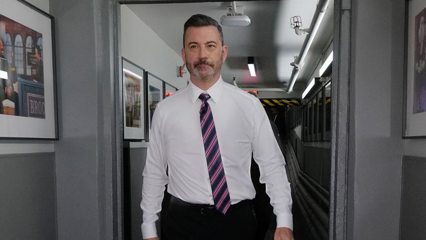 Jimmy Kimmel walking through the doorway on Jimmy Kimmel Live like he&#039;s in Office Space or something.
