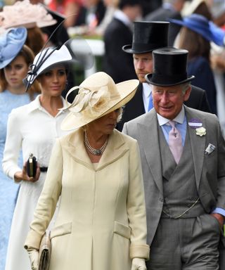 King Charles, Queen Camilla, Prince Harry, and Meghan Markle at Royal Ascot 2018