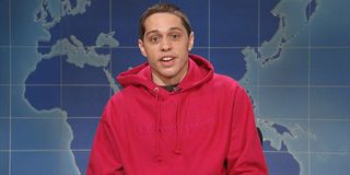 Pete Davidson SNL red hoodie on Weekend Update