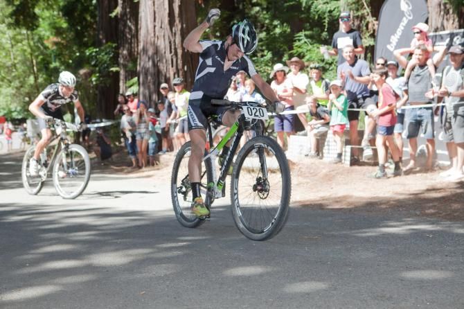 Anton Cooper and Dirk Peters in action in the 2013 national mountain bike championship.