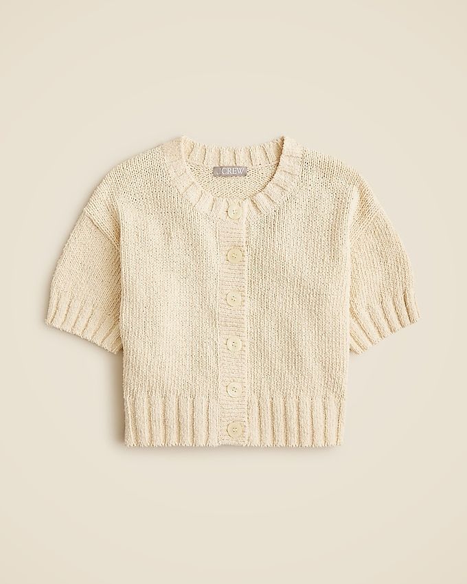 Marina Crewneck Cardigan in Textured Cotton Blend