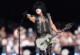 A picture of Paul Stanley performing live with Kiss in 2023