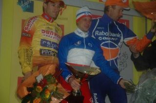 Elite men's podium (l-r): Martin Zlámalík (Sunweb - Revor), 2nd; Francis Mourey (FDJ), 1st; Gerben De Knegt (Rabobank - Giant Off Road Team), 3rd