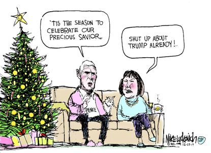 Political cartoon U.S. Mike Pence speech Christmas Trump