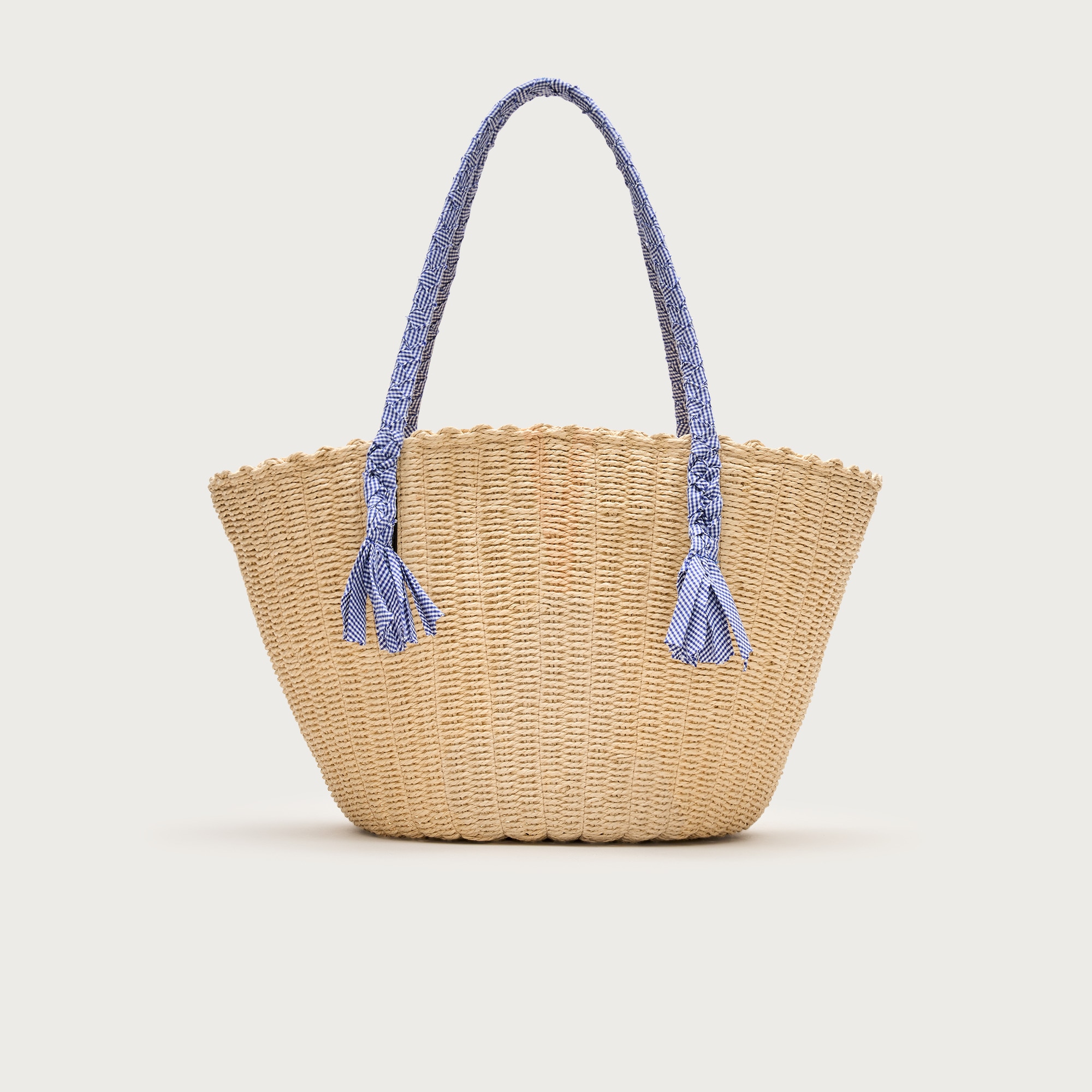 Como Handwoven Straw Tote With Gingham Handles