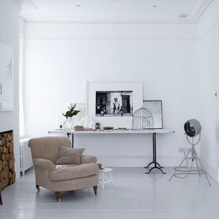 living area with sofa and wooden floor and desk