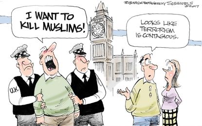 Political cartoon U.K. London attacks terrorism