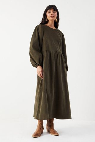 Cord Tie Back Smock Midi Dress