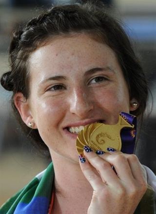 Australia's Megan Dunn won the scratch race to take her second gold medal of the Commonwealth Games.